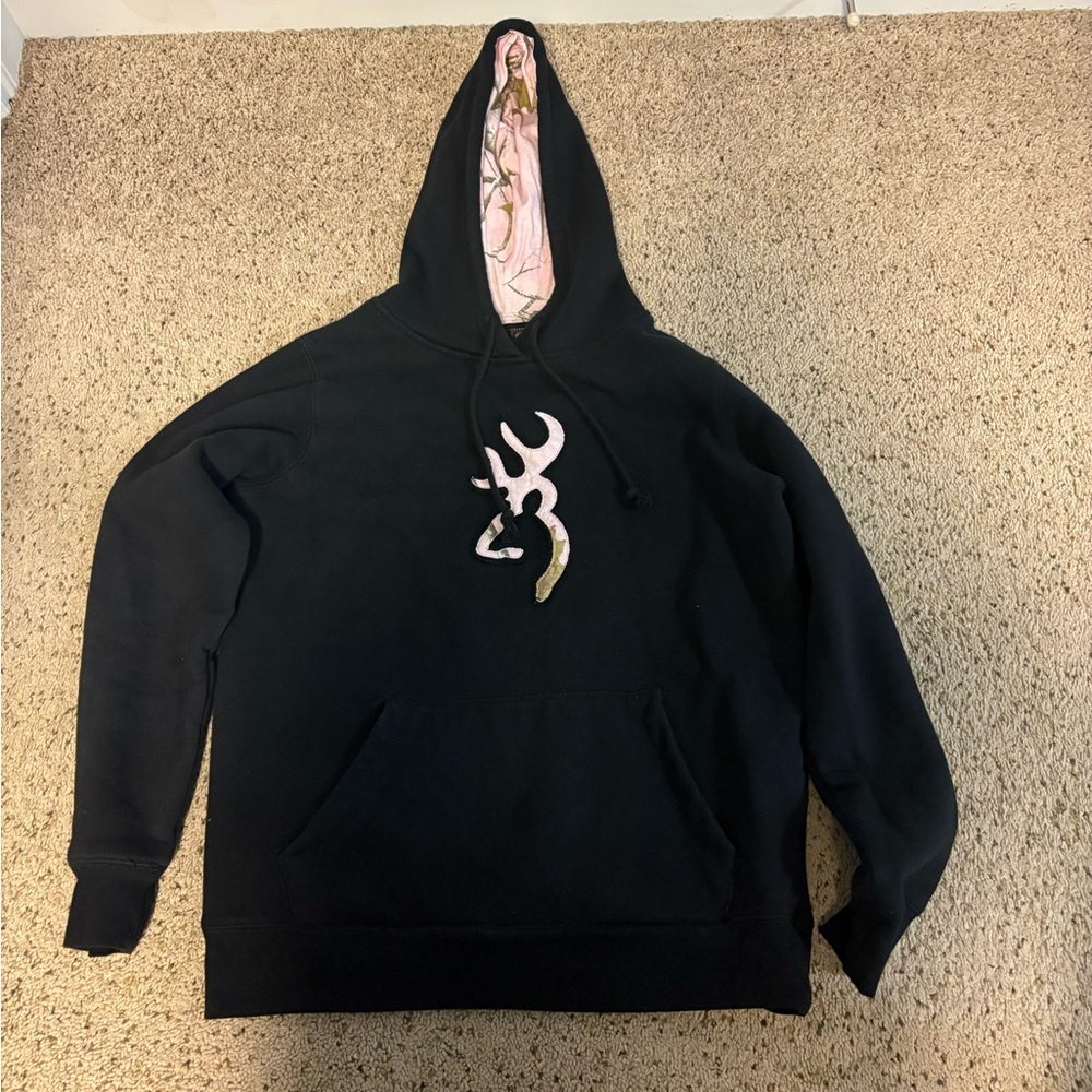 Browning Pink Camo Hoodie Black Womens Medium Cozy Outdoor Sweatshirt